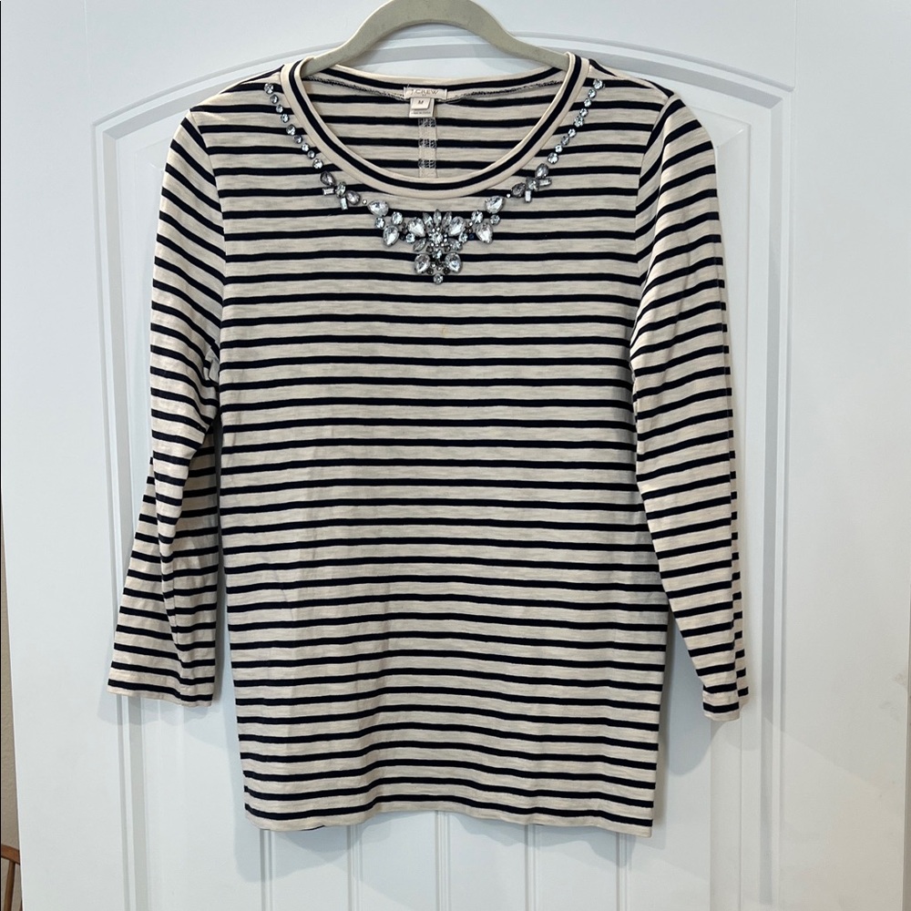 J. Crew Navy and Cream Striped 3/4 Sleeve Top